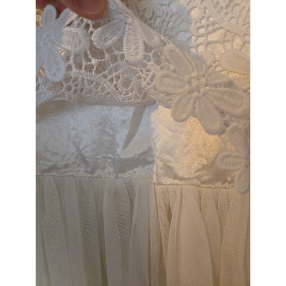 POPATU Girls Ivory Floral Lace Tulle Flower Girl Party Dress Size 8 White - Picture 4 of 8